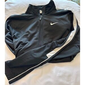 Nike Mens Track Jacket Black White Stripe Full Zip Swoosh Logo Large/Athleisure
